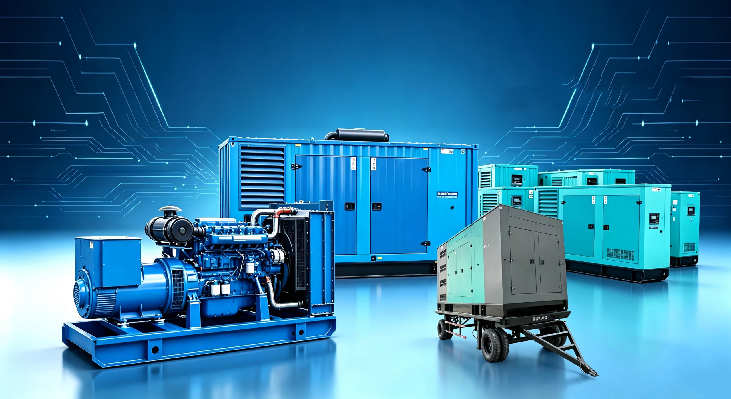 Containerized and silent canopy diesel generators ready for export in clean factory bay